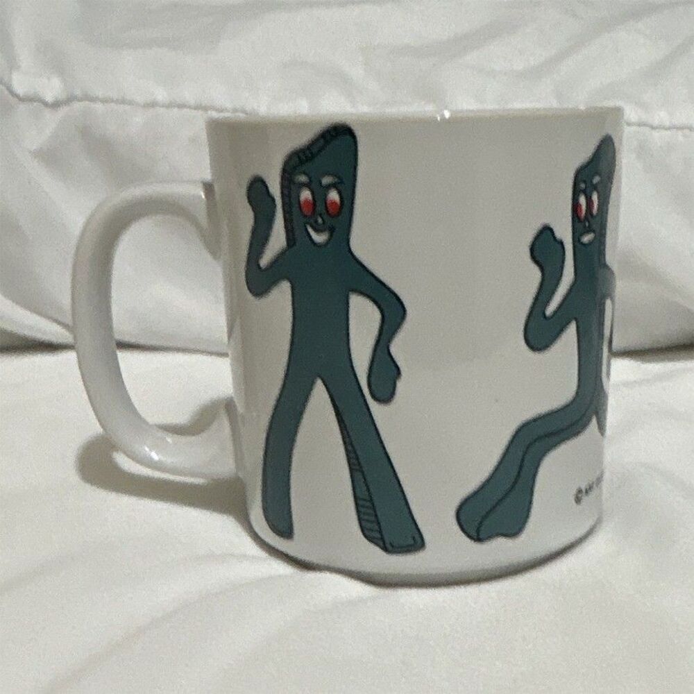 Vintage 1983 Gumby Ceramic Coffee Mug White/Green 8 oz Art Clokey San Dimas